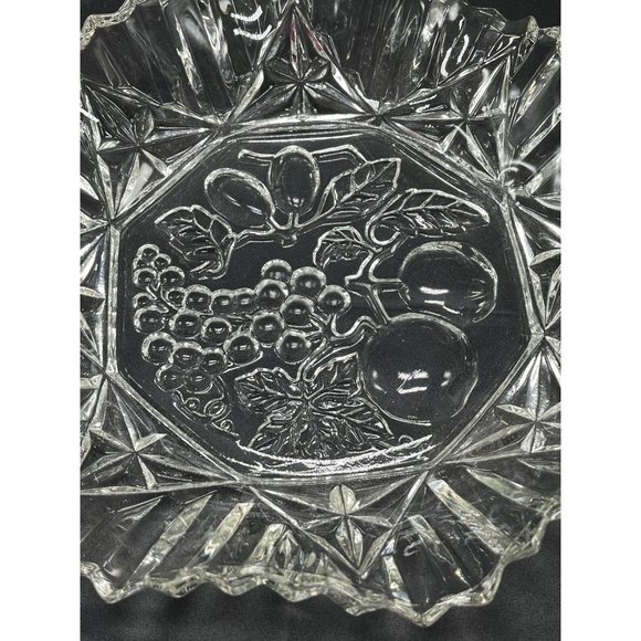 Vintage Heavy Cut Federal Glass 10" Serving Bowl Platter Pioneer Pattern Fruit - Picture 2 of 4